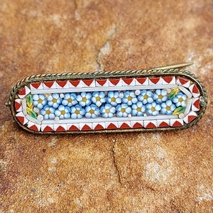 Micro Mosaic Brooch / Floral Forget me not Micro Mosaic Brooch / Grand Tour Jewelry / Italian Micro Mosaics