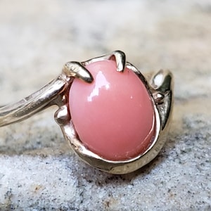 Angel Skin Coral Ring / 10K Yellow Gold and Natural Pink Coral Ring