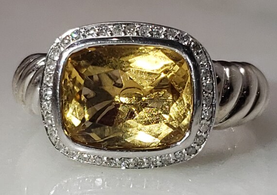 Citrine and Diamond Ring / Sterling Silver Citrine