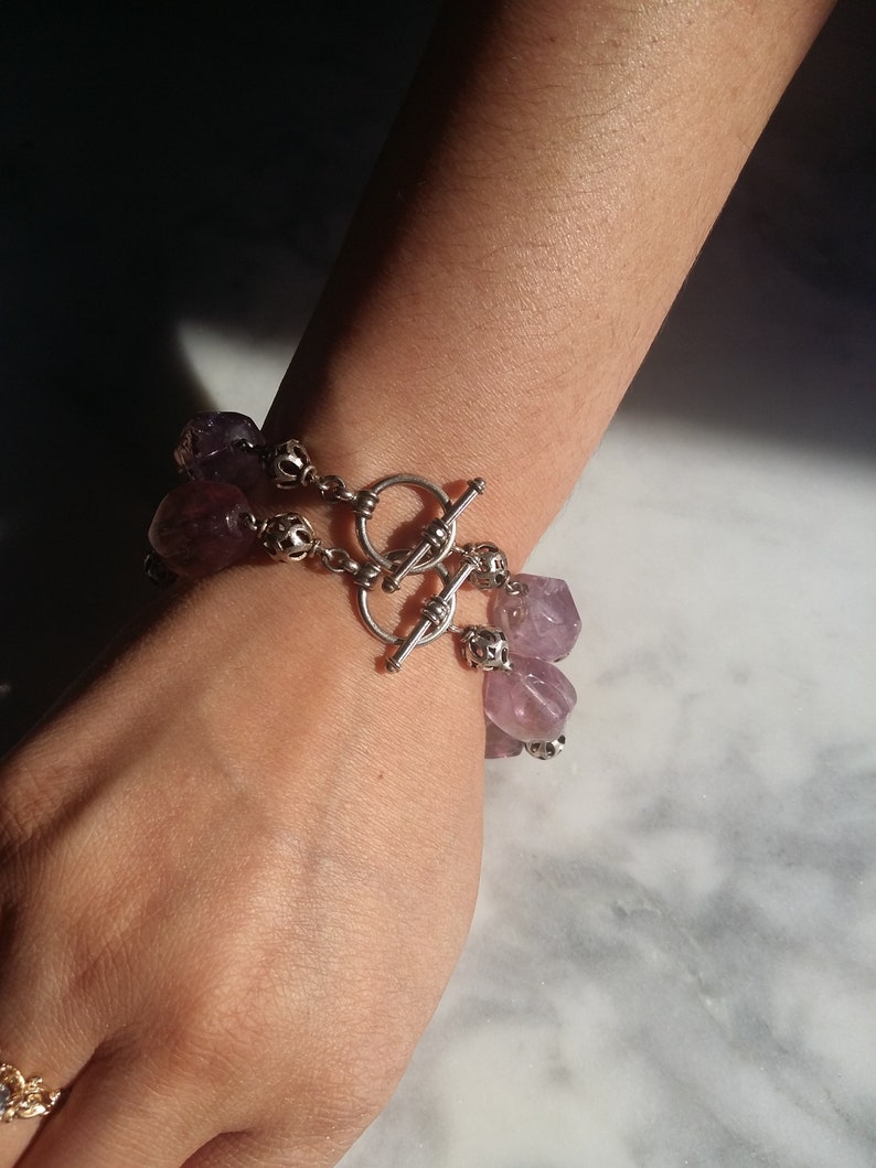 Set of 2 Amethyst Ametrine Bracelets with Sterling Silver Spacers and Toggle Clasp