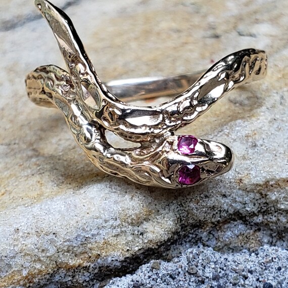Snake Ring / Serpent Ring / Synthetic Ruby Snake … - image 8