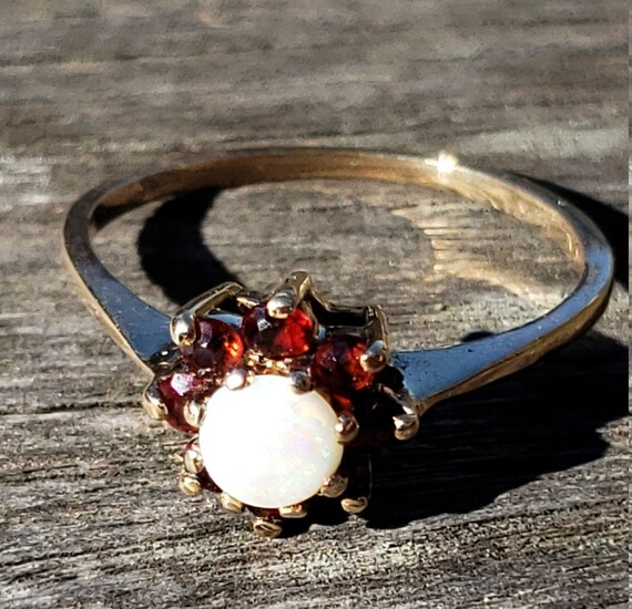 Vintage Garnet and Opal Ring / Natural White Opal… - image 4