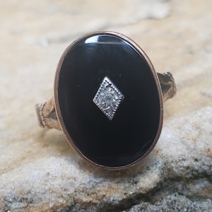 Paste and Onyx Antique Ring / Art Deco Rolled Gold Ring