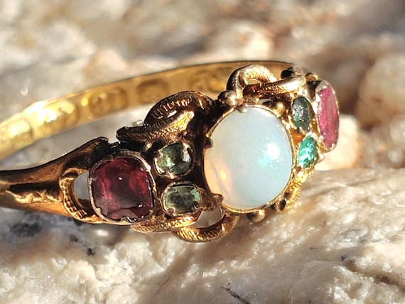 Victorian Opal, Emerald and Ruby Ring - image 11