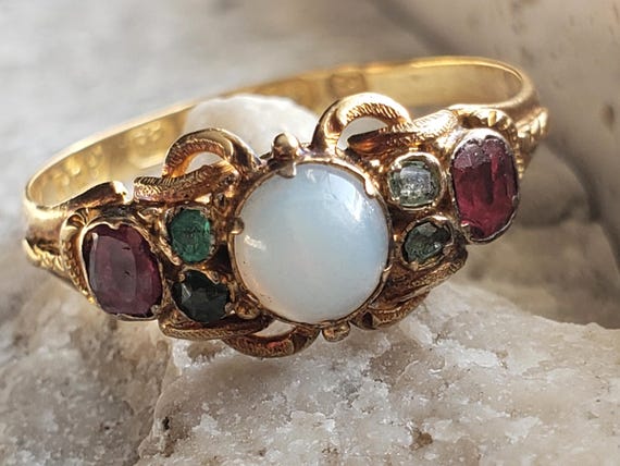 Victorian Opal, Emerald and Ruby Ring - image 6