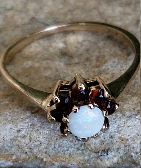 Vintage Garnet and Opal Ring / Natural White Opal… - image 5