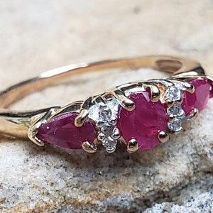 Ruby Ring / Ruby Three Stone Past Present and Future Engagement Ring / July Birthstone Ring / Natural Ruby Ring