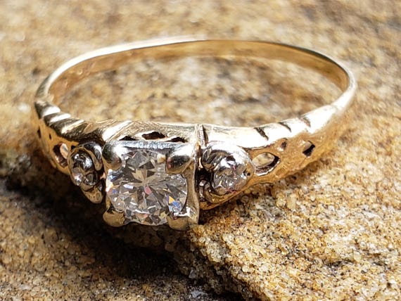 Two Tone Engagement Ring / Transitional Cut Diamo… - image 13