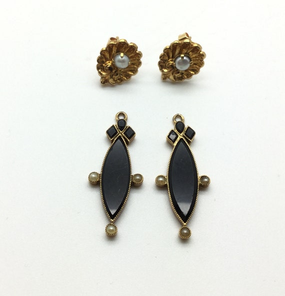 Victorian Pearl and Onyx Day / Night Earrings - image 3