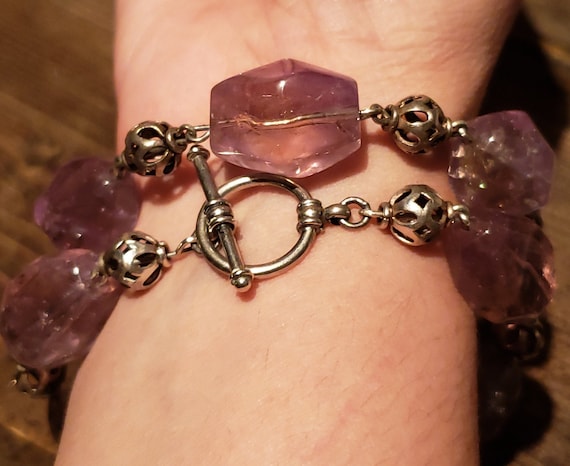Set of 2 Amethyst Ametrine Bracelets with Sterling Silver Spacers and Toggle Clasp