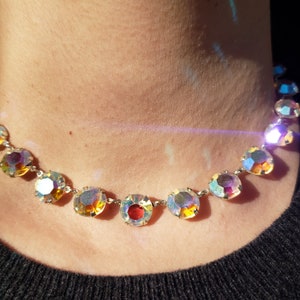 Collier Choker Vintage Années 80 – Rivière De Strass En Cristal Rouge Sur Métal Doré, Longueur 41-45 Cm, Occasion