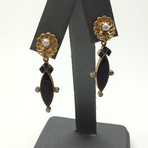 Victorian Pearl and Onyx Day / Night Earrings