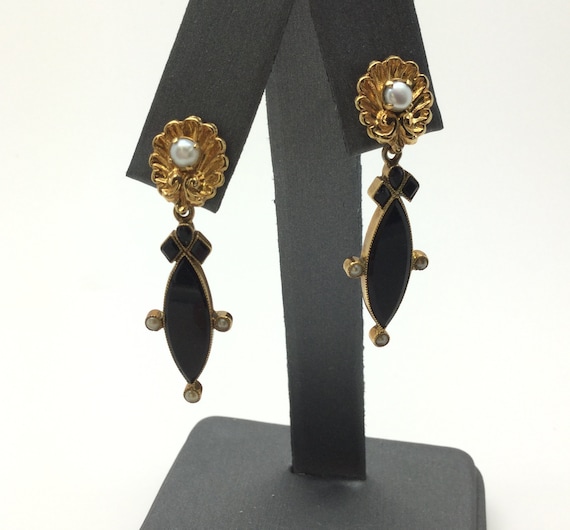 Victorian Pearl and Onyx Day / Night Earrings - image 1