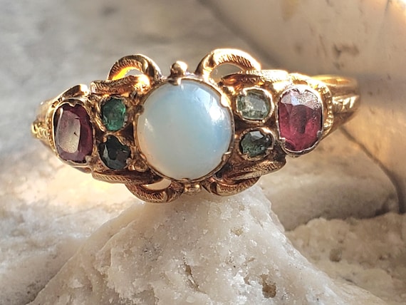 Victorian Opal, Emerald and Ruby Ring - image 5