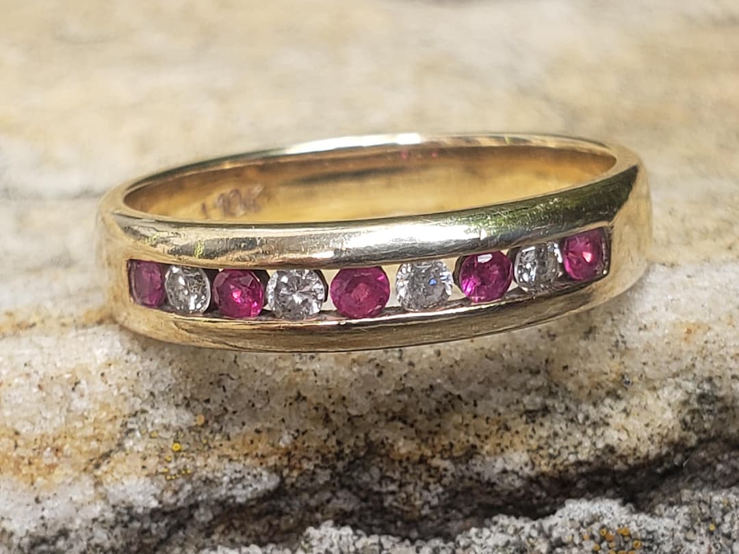 Ruby Diamond Stage Ruby and Diamond Ring / Channel Set Ruby and Diamond Band / July ...
