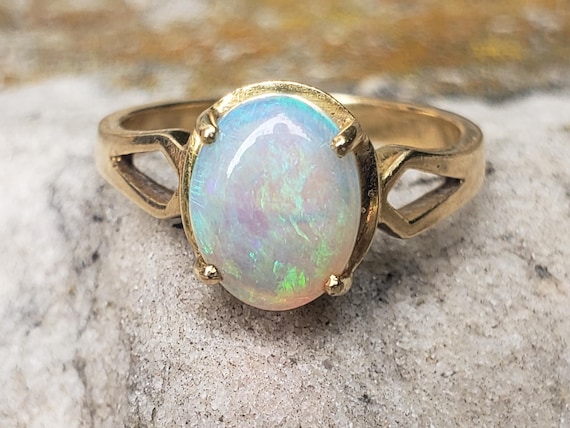 Opal Ring / October Birthstone / Solid Natural Op… - image 1