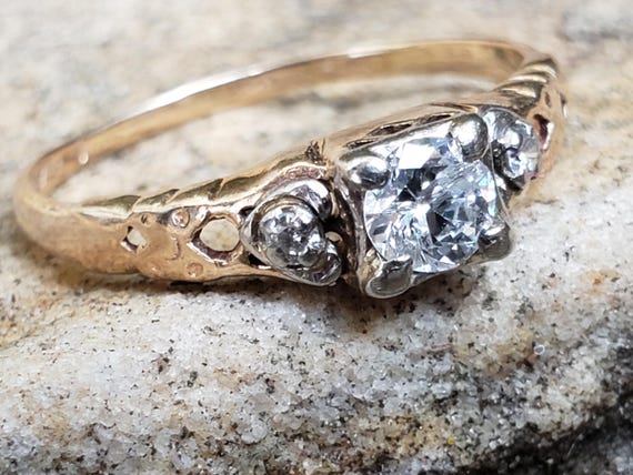 Two Tone Engagement Ring / Transitional Cut Diamo… - image 6