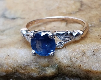 Appraised Art Deco Sapphire Engagement Ring /Natural Blue Sapphire Ring /Appraised