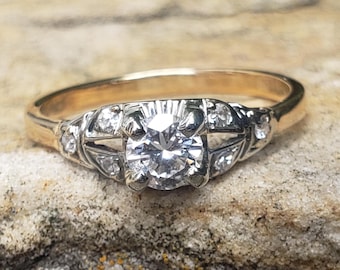 Art Deco Engagement Ring / Stunning Vintage Engagement Ring / Diamond Solitaire Ring