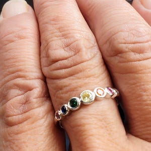Rainbow Ring 925 Sterling Silver Bezel ring, Multicolor Eternity  ring, Stack rainbow ring, Half Eternity 7 Stone Thumb Ring Statement Ring