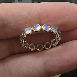 Moonstone Eternity Ring - Handmade Natural Rainbow Moonstone Band Gemstone Stacking Ring 925 Silver Healing Stone Ring Band Ring for Women