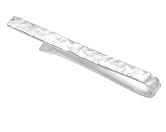 Alfiler de corbata de plata de ley martillada - Pasador de corbata de oficina hecho a mano