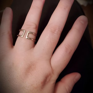 Irregular Dual Band 925 Silver Ring for Women, Adjustable Open Thin Wide Band, Stackable Promise Ring, Minimalist Dainty Ring, Gift for Her