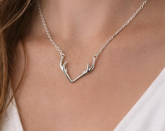 Deer Antler Necklace for Women - 925 Sterling Silver Minimal Antler Pendant, Nature Inspired Jewelry, Deer Antler Charm Animal Lover Gift