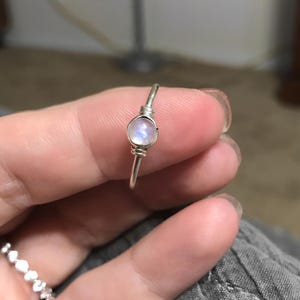 Moonstone Ring – 5mm Sterling Silver Minimalist Jewelry, Dainty Stacking Ring, Round Natural Rainbow Moonstone Birthstone Boho Gift for Her