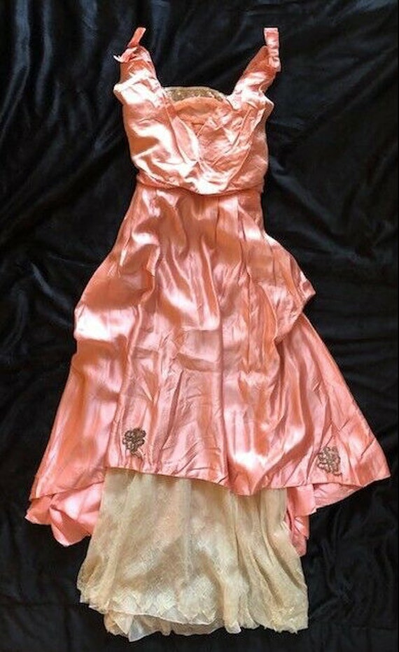 Antique 1910's Edwardian Pink Silk Party Dress