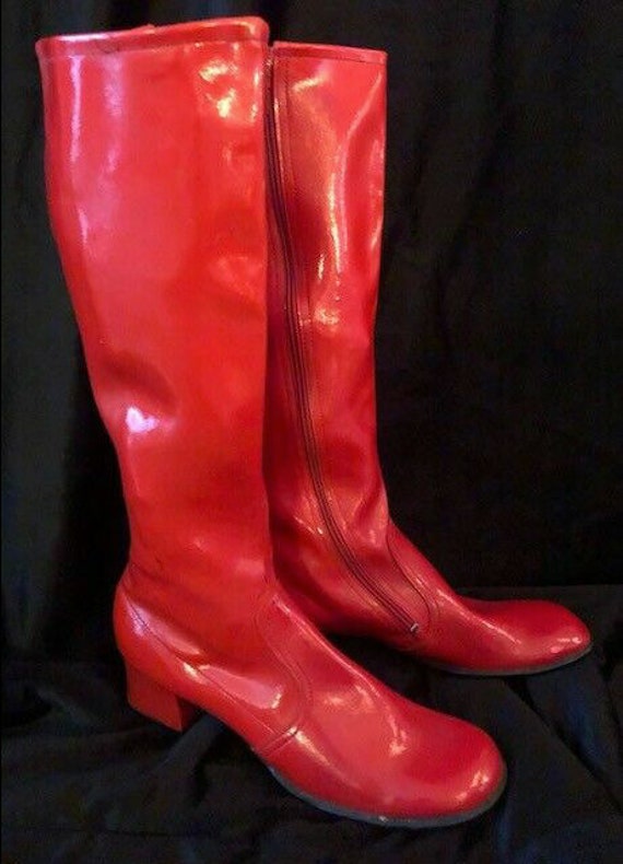 1960's Red Vinyl Gogo Mod Boots-Size 9!