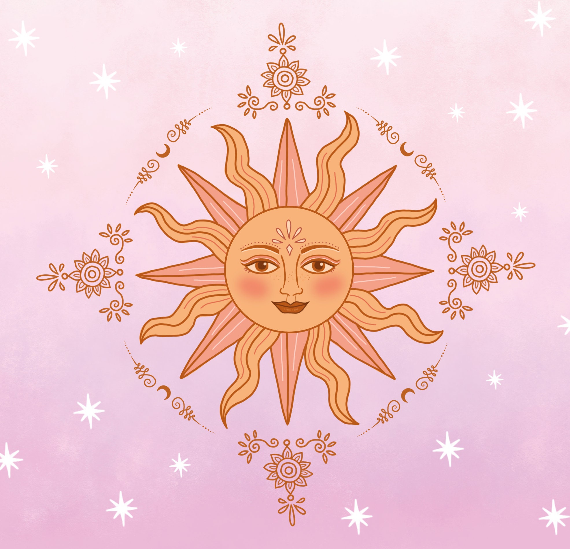 Sunshine boho illustrated postcard | Etsy