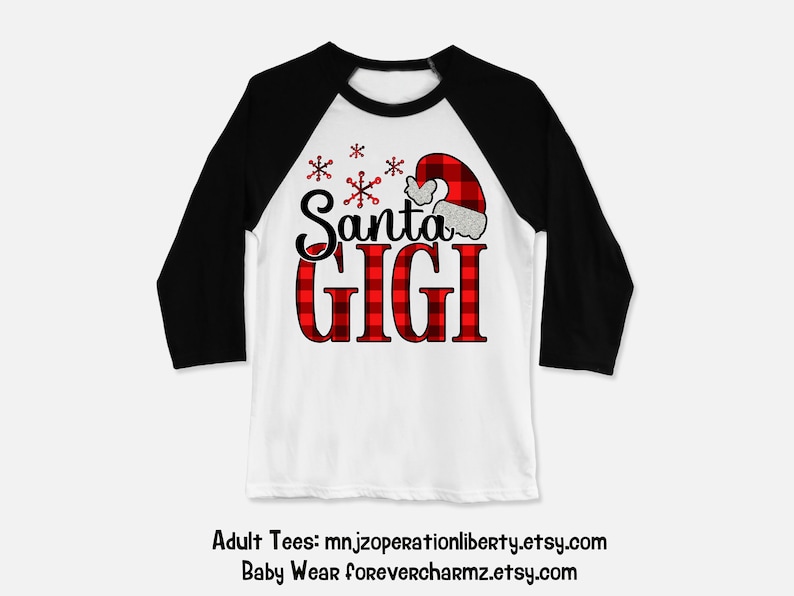 Pregnancy Reveal for Gigi Gigi Christmas Gift Women/'s Holiday Christmas Raglan Shirt with Buffalo Plaid Print and Santa Gigi