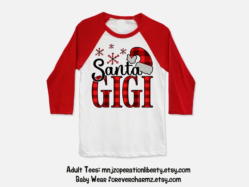 Pregnancy Reveal for Gigi Gigi Christmas Gift Women/'s Holiday Christmas Raglan Shirt with Buffalo Plaid Print and Santa Gigi