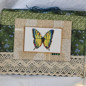 junk journal with butterfly theme, handmade junk journal, soft cover journal, butterfly scrapbook, summer memory keeper, upcycled materials