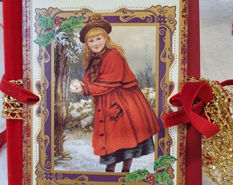 Christmas red and gold junk journal made with Reader's Digest book, Christmas theme journal, December daily memory keeper, repurposed book