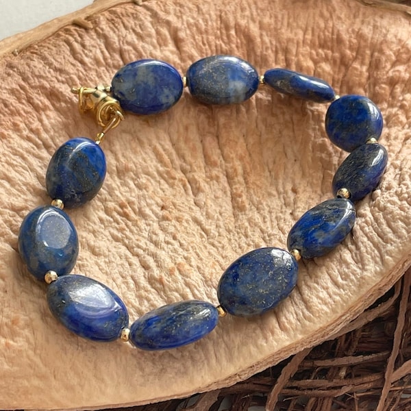 Lapis Lazuli Armband vergoldet Silber 925 | magnetischer Verschluss | Ideales Geschenk für Muttertag | Blauer Stein Schmuck| Lapis Schmuck