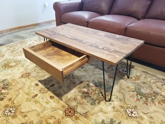 Hairpin Leg Handmade Coffee Table With Drawer Reclaimed - Hairpin Coffee Table With Storage Hairpin Leg Handmade Coffee Table With Drawer Reclaimed - Hairpin Coffee Table With Storage