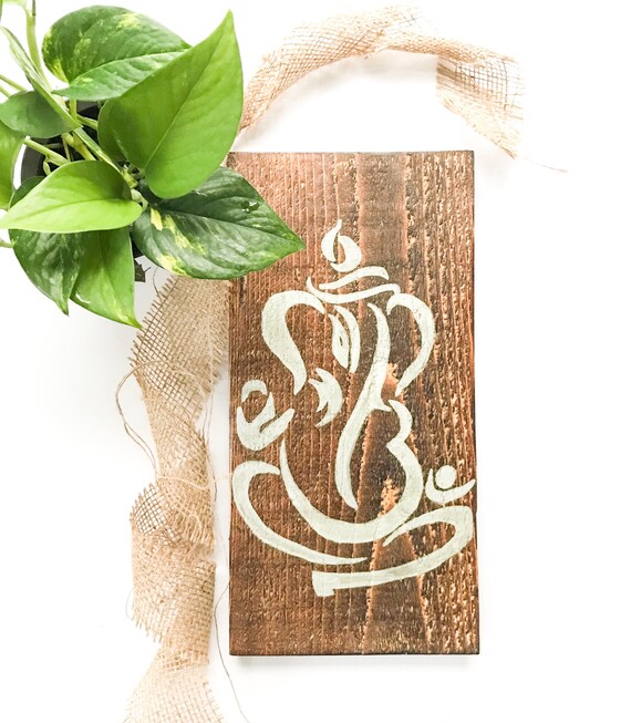 Ganesha On Wood Wall Art Rustic Wooden Ganesh Buddha Home Etsy