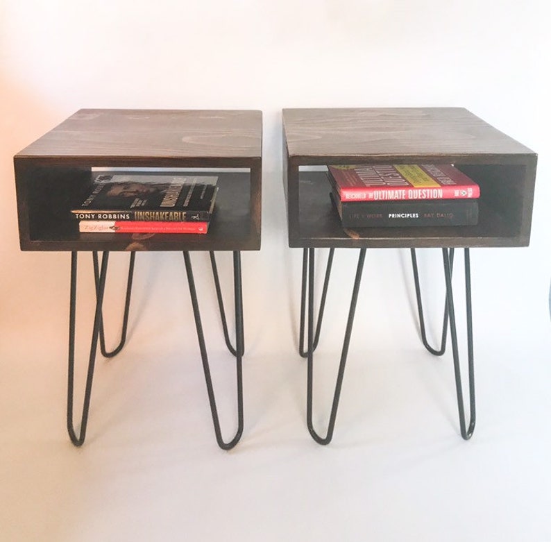 Bedside Tables Pair Wood Nightstands Handmade To Order Mid Etsy