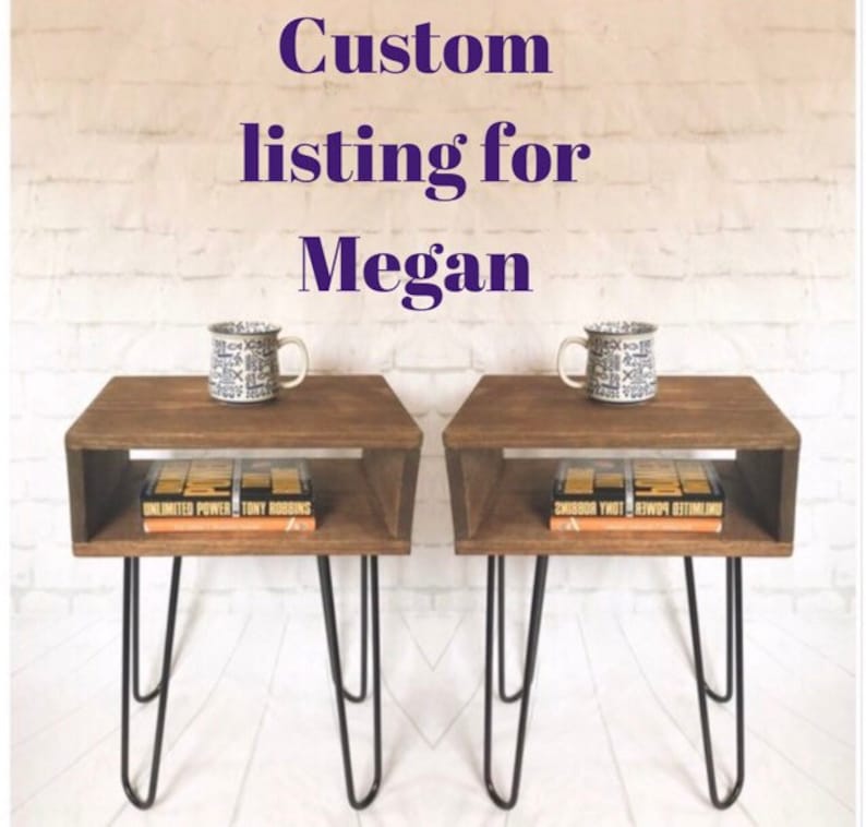 Pair of two bedside tables Personalized listing reserved for Megan nightstands mid century modern style with steel hairpin legs