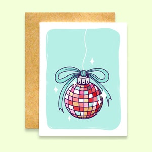 Disco Ball Ornament Karte (individuell & Sammelkartenset) | Disco Ball Karte | Pastell Weihnachtskarte | Weihnachtskarte