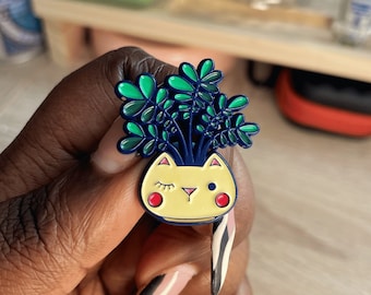 Winking Cat Enamel Pin, Kitty Planter Enamel Pin, Plant Pin, Cat Pin, Soft Enamel Pin, Lapel Pin