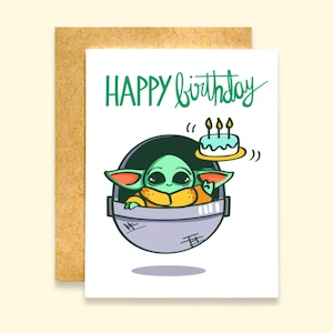 Joyeux anniversaire de bébé Yoda | Carte Baby Yoda | Carte Mandalorien | Carte d'anniversaire Star Wars | Carte d'anniversaire drôle | Carte d'anniversaire Jedi