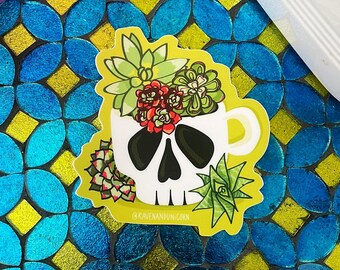 Skull Succulent Vinyl Sticker | Waterproof Plant Decal