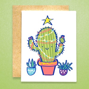 Arbre de Noël cactus (lots de cartes individuelles et en gros) | Carte de Noël succulente | Carte de Noël californienne