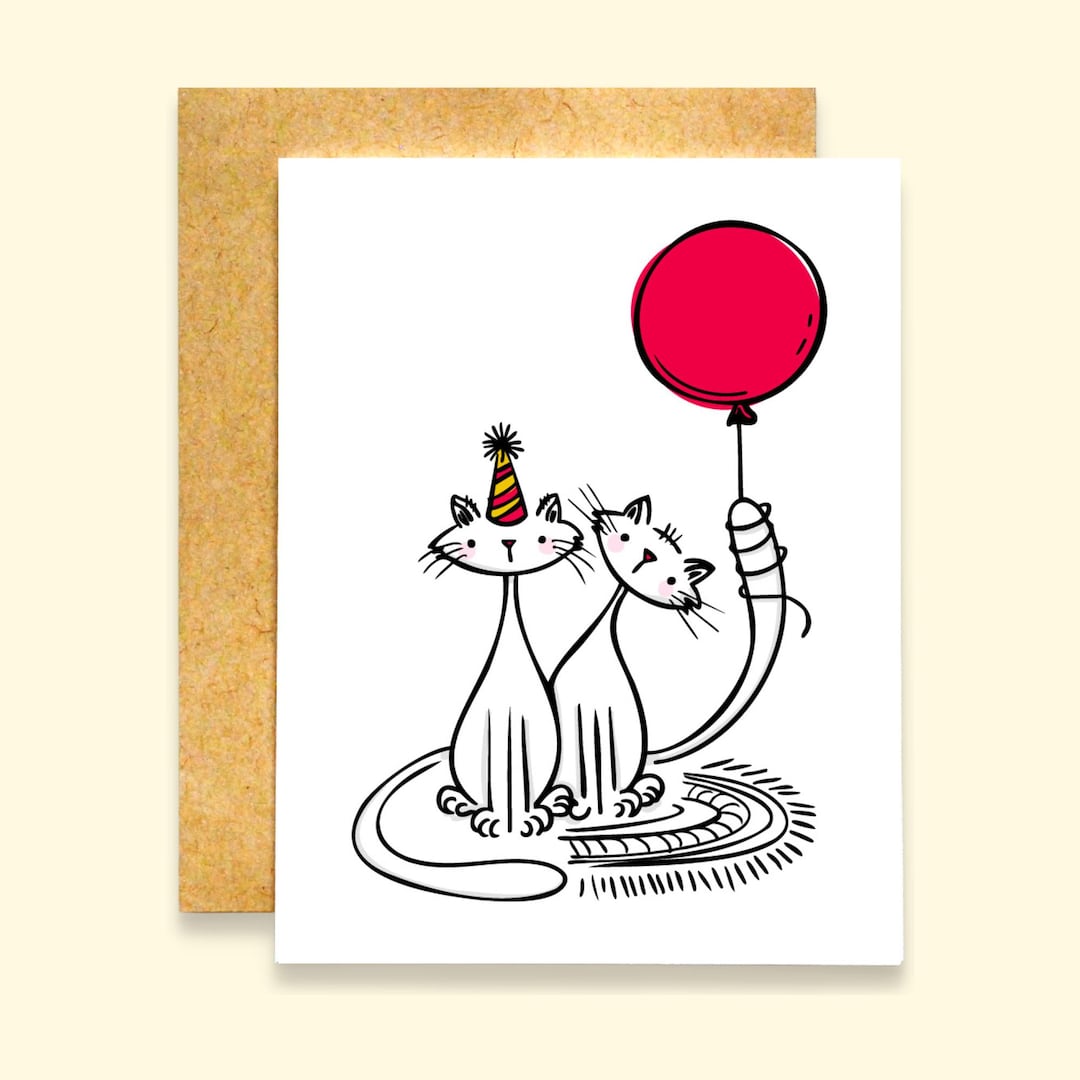 NEW!! Kitties With Balloon Birthday Card | Cat Lover Card - Etsy