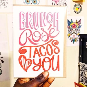 Carte tacos rosés brunch et vous | Carte d'amour drôle | Carte de Saint-Valentin drôle | Carte du jour de Galentine drôle | Carte des vins rosés | Carte à tacos