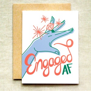 Carte AF engagée, carte de fiançailles drôle, carte de félicitations de mariage, carte de mariage mignon, carte de mariage en lettres à la main, carte de fiançailles
