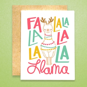 Carte Fa La La La Lama (Jeux de cartes individuels et en gros) | Carte de Noël de lama | Carte de Noël drôle | Carte de Noël en alpaga | Carte de vœux